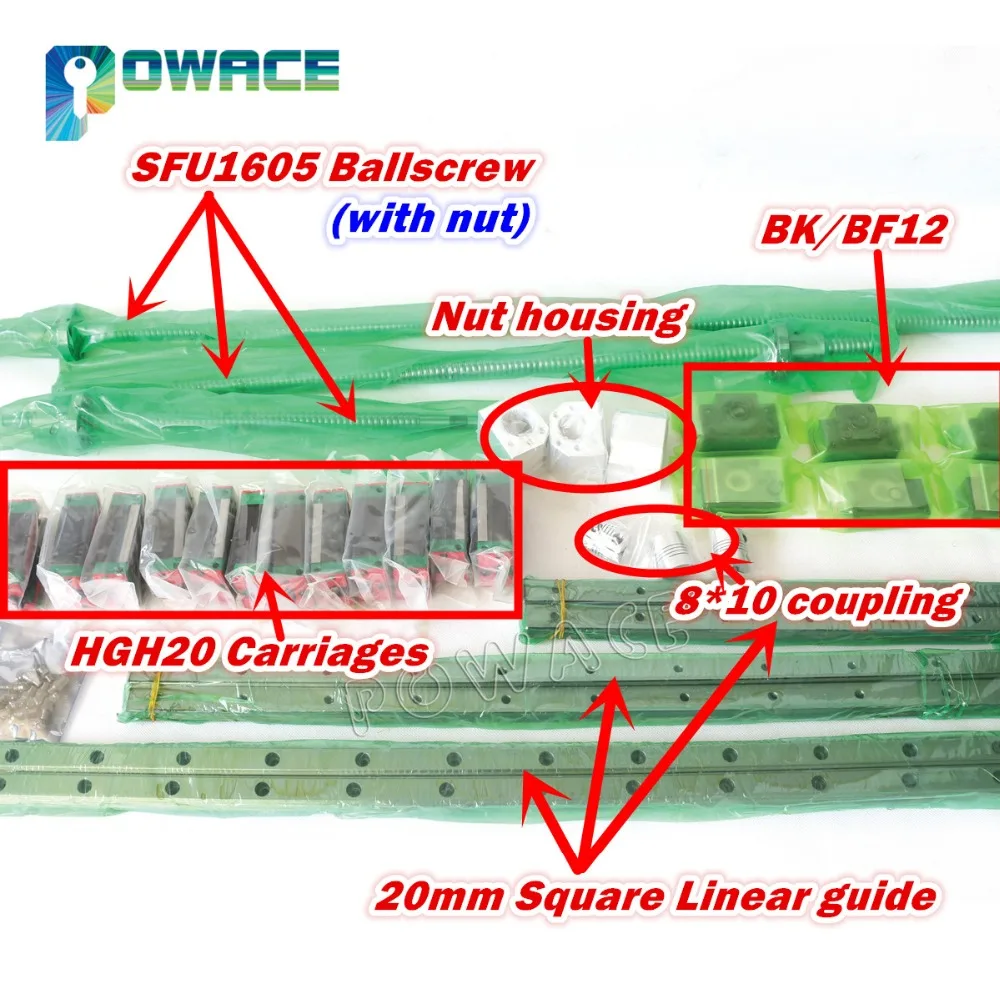 

[Ukraine Promotion] 6x Square Linear Guide L-400/700/1000mm+ 3x Ballscrew SFU1605-400/700/1000mm with Nut & 3x BK/B12 + Coupling