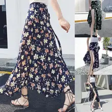 Новинка, винтажные длинные юбки с леопардовым принтом, Женская миди-юбка с высокой талией и бантом, летняя сексуальная юбка с разрезом, женская зеленая Пляжная Юбка