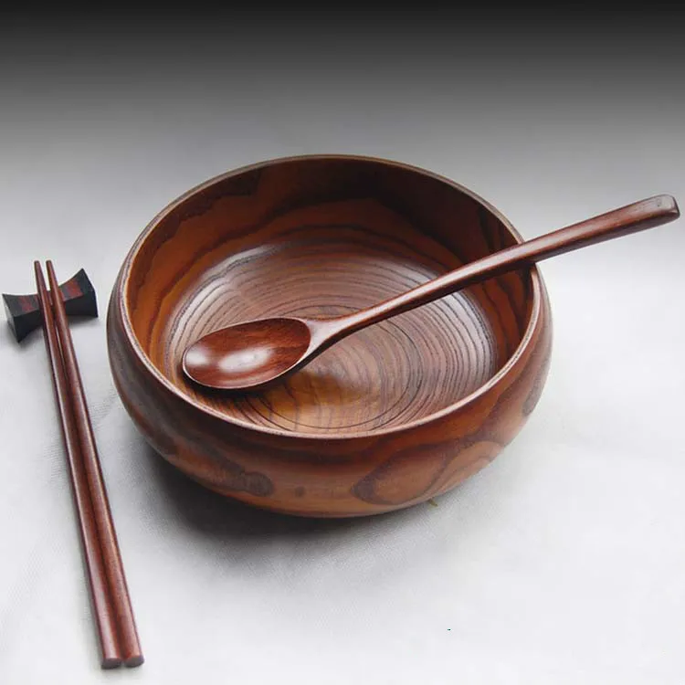 

Natural Wood Tableware Set Rice Bowl Wooden Household Restaurant Dining Utensils Baby Kids Birthday Gift
