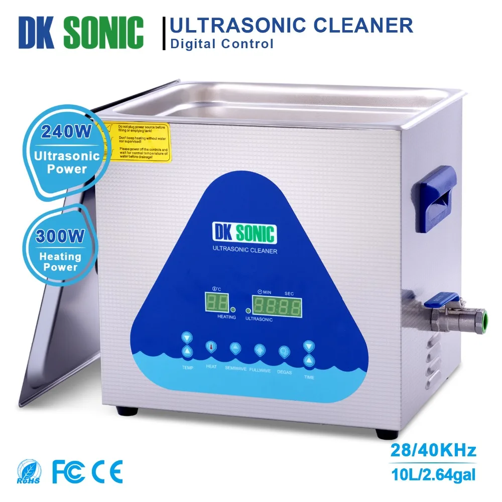 

Lab Stainless Steel DK SONIC Ultrasonic Cleaner 10L 240W Ultrasound Bath with Heater for Bullets Shell Motor/Auto Parts 28/40KHz