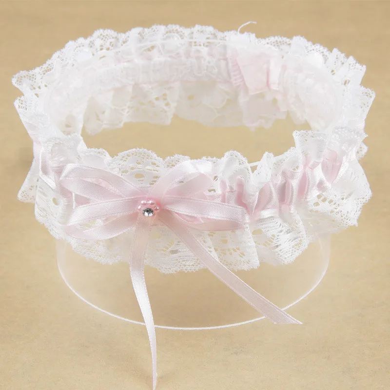 Розовый кружевной бант Принцесса цветок жемчуг горный хрусталь подвязка свадебные принадлежности эластичное кольцо для подвязка