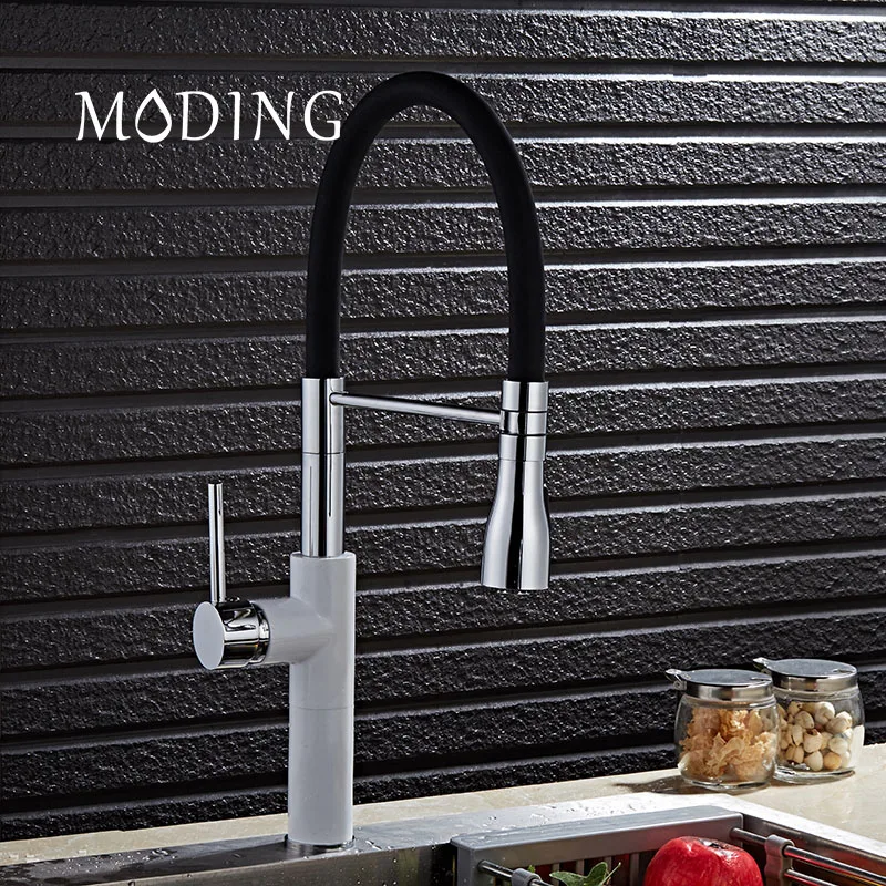 MODING Luxury Spring Kitchen Faucet Brushed Nickel Kitchen Water Faucet Brass Made Spray Shower Head Kitchen