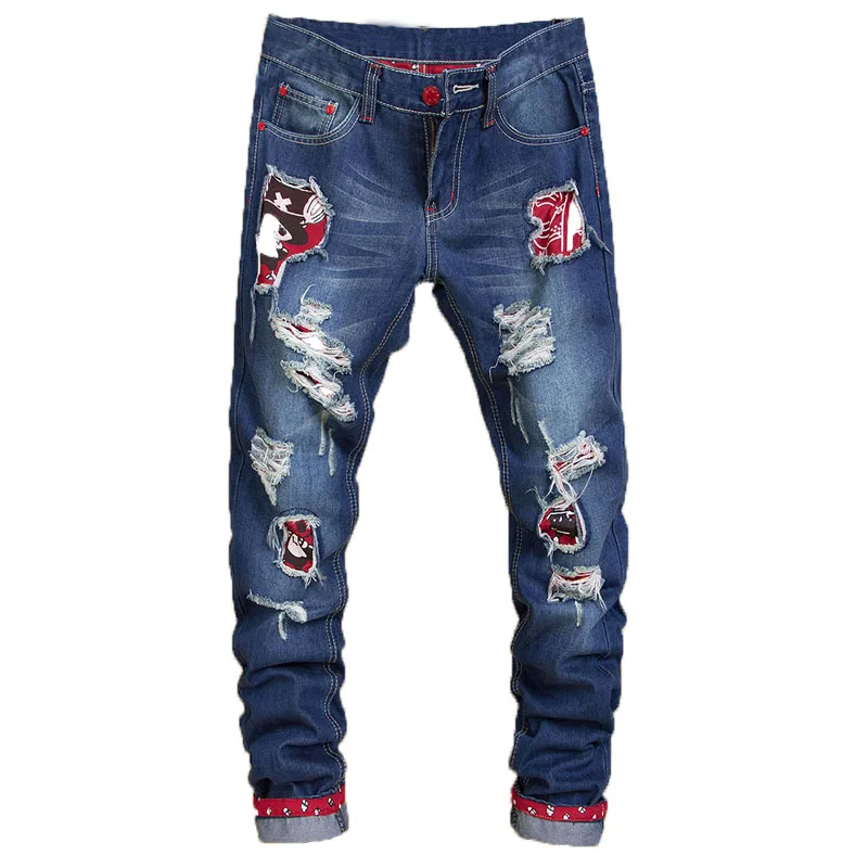 Size 28 38 Brand New Fashion Men Male Casual Big Patch Straight Denim
