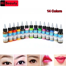 14 бутылок Цвета 1 унц. 30 мл/бутылка татуировки набор пигментных чернил Наборы для вышивания машина бровей подводка для глаз губы постоянный макияж