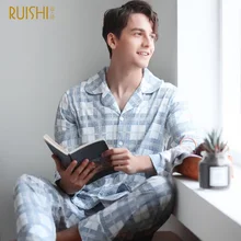 J& Q новая Пижама Hombre Хлопок лацкан кардиган пижамы для отдыха плед элегантный Домашняя одежда Высококачественная брендовая одежда мужская пижама