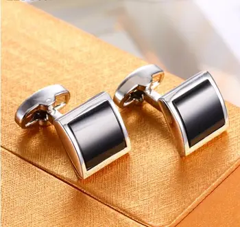 

10pairs/lot Quality Silver Square Business Cufflinks Black Glass Inlaid Cuff Links Men's Jewelry Wholesale