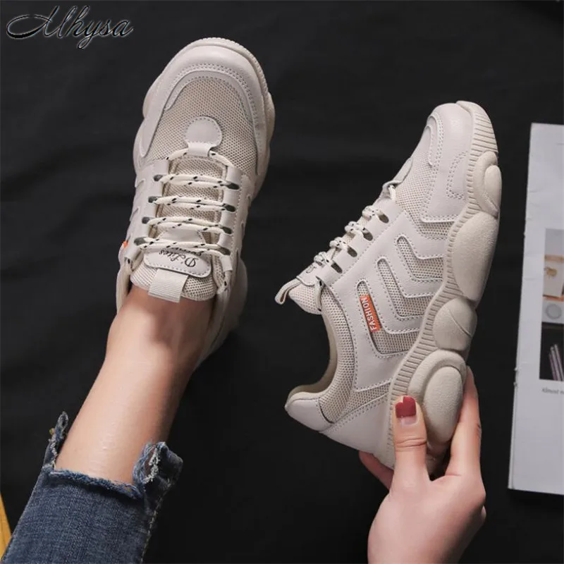 

Mhysa 2019 Spring Women's Chunky Sneakers Fashion Women Platform Shoes Lace Up Vulcanize Shoes Female Trainers Dad Shoes T24