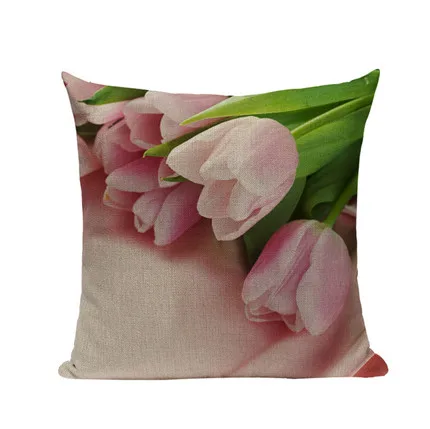 Современный Кантри стиль розовый цветок тюльпана Лен Хлопок Чехлы на декоративные подушки диван автомобиль наволочка для подушки стула Роза пледы подушки Чехол