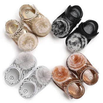 

Cute hair ball baby girl flowers printed sequins soft bottom baby shoes