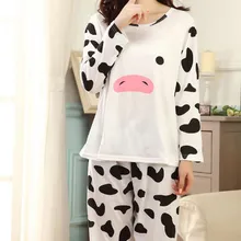 Новинка хлопок Для женщин пижамные комплекты с длинными рукавами с круглым вырезом удобные пижамы милый мультфильм изображения пижамы Для женщин S-XL пижамы