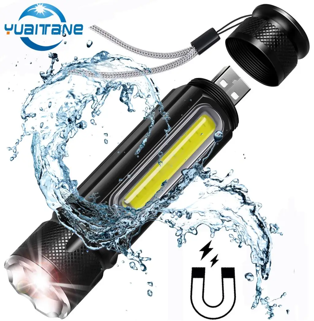 Multifunctional LED Flashlight USB Rechargeable battery Powerful T6