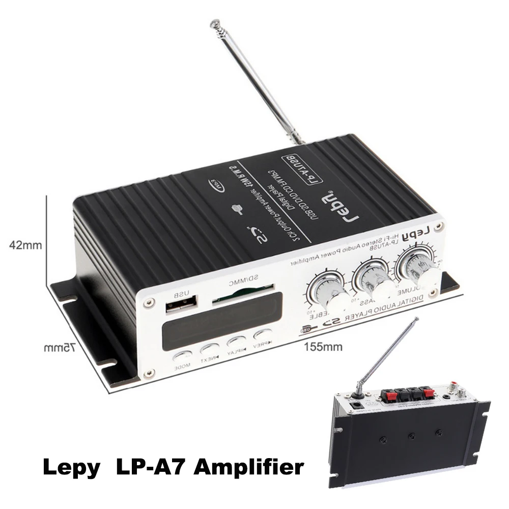 

Hi-Fi LP-A7 Amplifiers Car Audio Speaker DC12V-16V LED FM/SD/USB/MP3/MMC Player 2.0 Channel Stereo Connection USB Power 20W