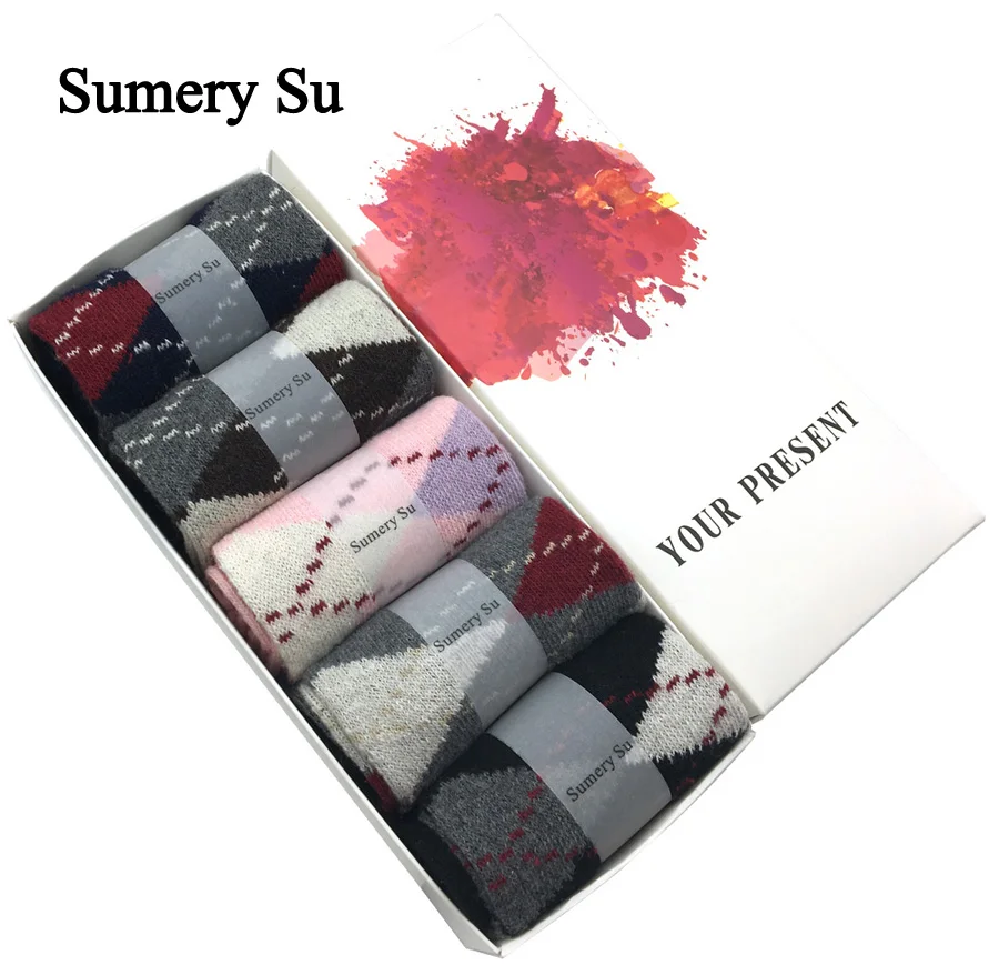 5 пар/партия, зимние шерстяные носки, женские брендовые модные теплые кашемировые носки, женские удобные носки, подарок на Рождество для девушек