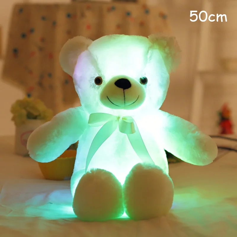 1 шт. большой светодиодный светильник плюшевый мишка красочные мягкие животные светящиеся Медведи Куклы подушки подарки для детей девочек - Цвет: white-50cm