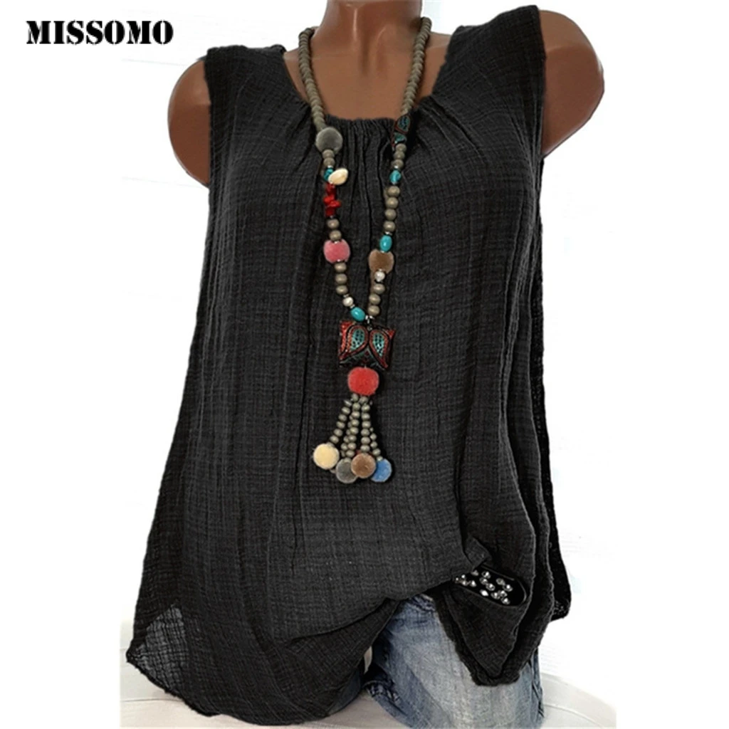 

MISSOMO Plus size 5XL Women summer top Cotton Linen Sleeveless Baggy T-shirt Vest Tee Tank Top women clothes 2019 streetwear 618