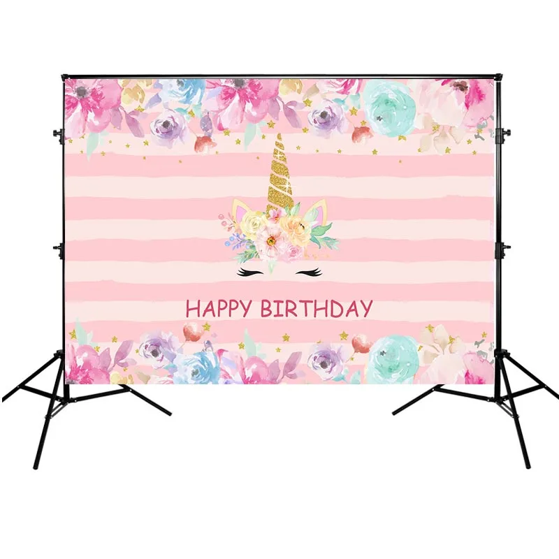 

Birthday Party Backdrop Purple and Pink Stripes Background Unicorn Theme Banners Photographic Backdrops Props