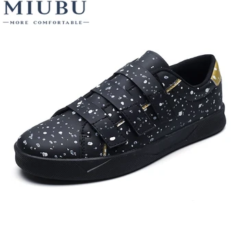 

MIUBU Men Hook Loop Casual Shoes Flat Brand Sneakers Male Outdoor Shoes Leather Handmade New Flats Platform