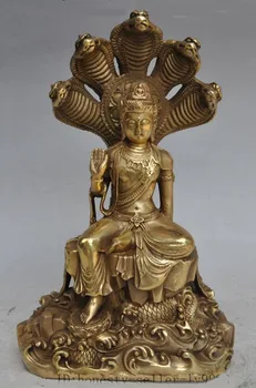 

Christmas gifts tibet brass Naga Kanya 5 Snake head Kwan-Yin Guan Yin buddha god Exorcism statue