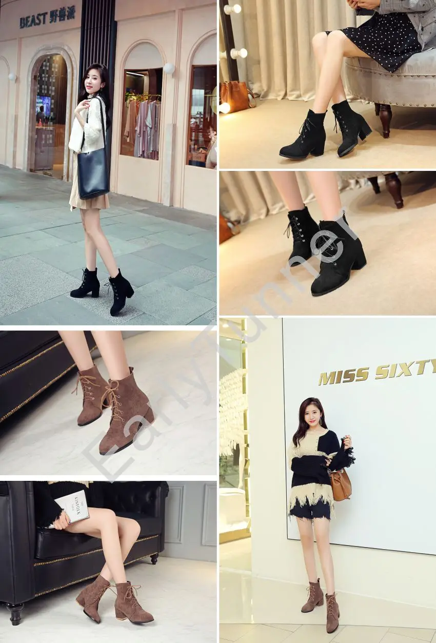 Новые брендовые зимние женские ботинки в Военном Стиле на шнуровке черного и коричневого цвета женские ботинки на высоком квадратном каблуке большие и маленькие размеры 10, 32, 45, EC37