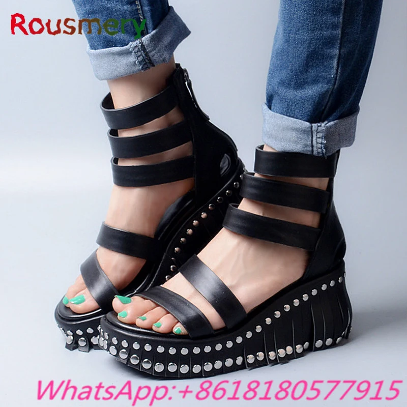 Fashion Attractive Wedges High Heels Woman Sandals Summer Plus Size Bohemian Style Cross-tied Woman Shoes Party Gladiator Shoes
