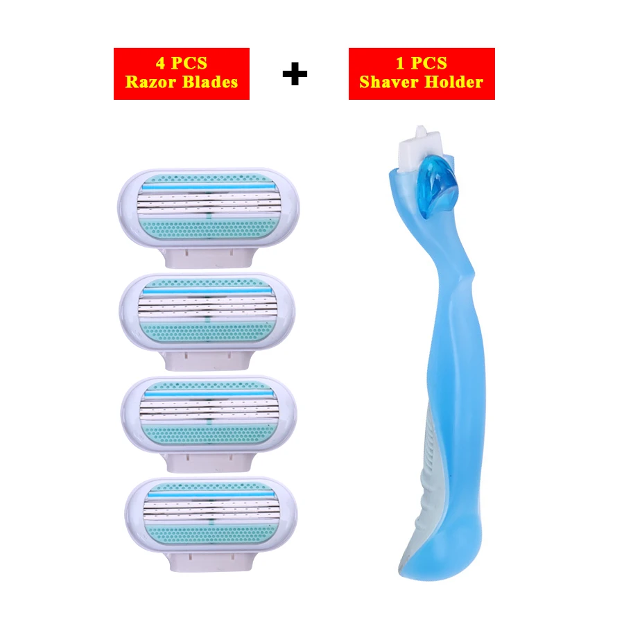 5pcs/set=1 Shaver Holder + 4 Blades Women's Razors Handle Shaver Blades