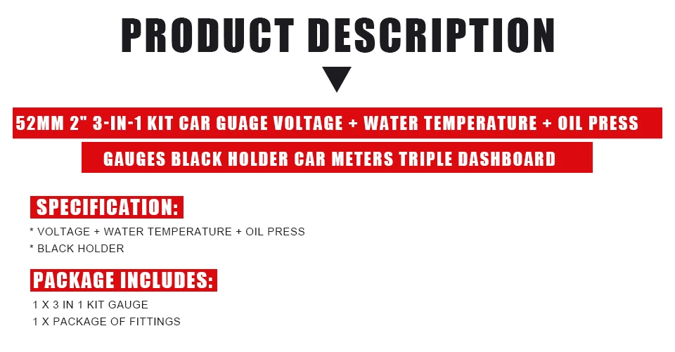 Дракон Калибр 52 мм " 3-в-1 комплект Автомобильный датчик Напряжение+ Температура воды+ масла Пресс датчики черный держатель счетчики автомобилей тройной приборной панели