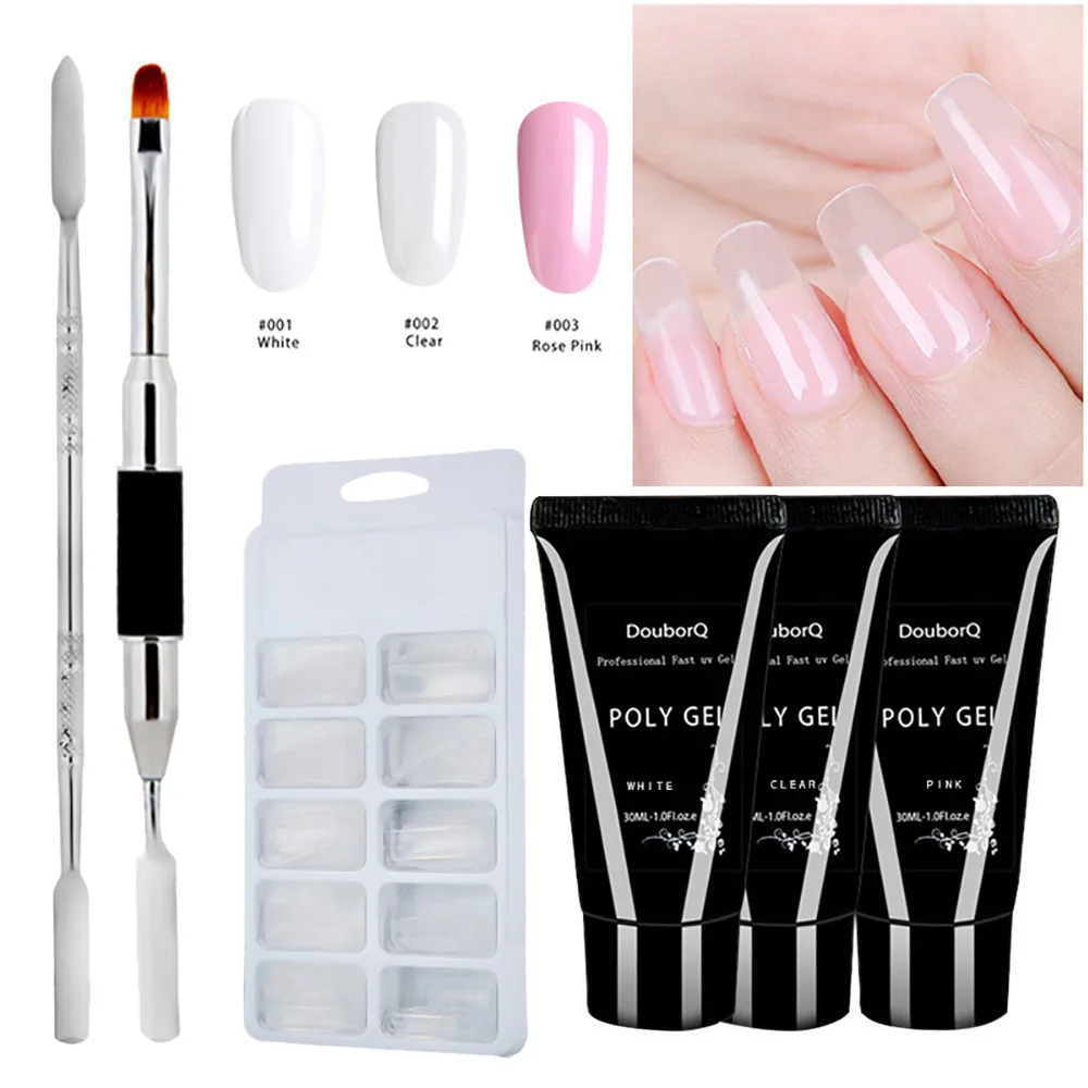 

New 2018 Hot Women's Fashion Professional Poly Gel Lasting 100PCS False Nails Double-end Nail Brush Pusher Dead Skin Set Beauty