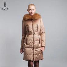 BASIC-EDITIONS Genuine Brand Winter Women Long Jackets Raccoon Fur Hood And Belt Women’s Down & Parka Coats 12W-46