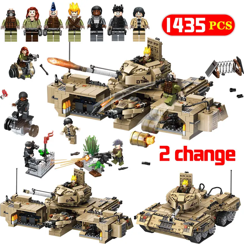

2 Change Military Tank Command Building Blocks Track Tank Soilder Figures Sets Bricks Toys For Kids Compatible with Legoed WW2