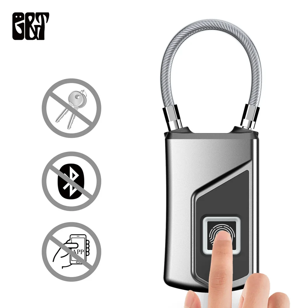 

GT USB Rechargeable Smart Keyless Fingerprint Lock IP66 Waterproof Anti-Theft Security Padlock Door Luggage Case Lock Dropship
