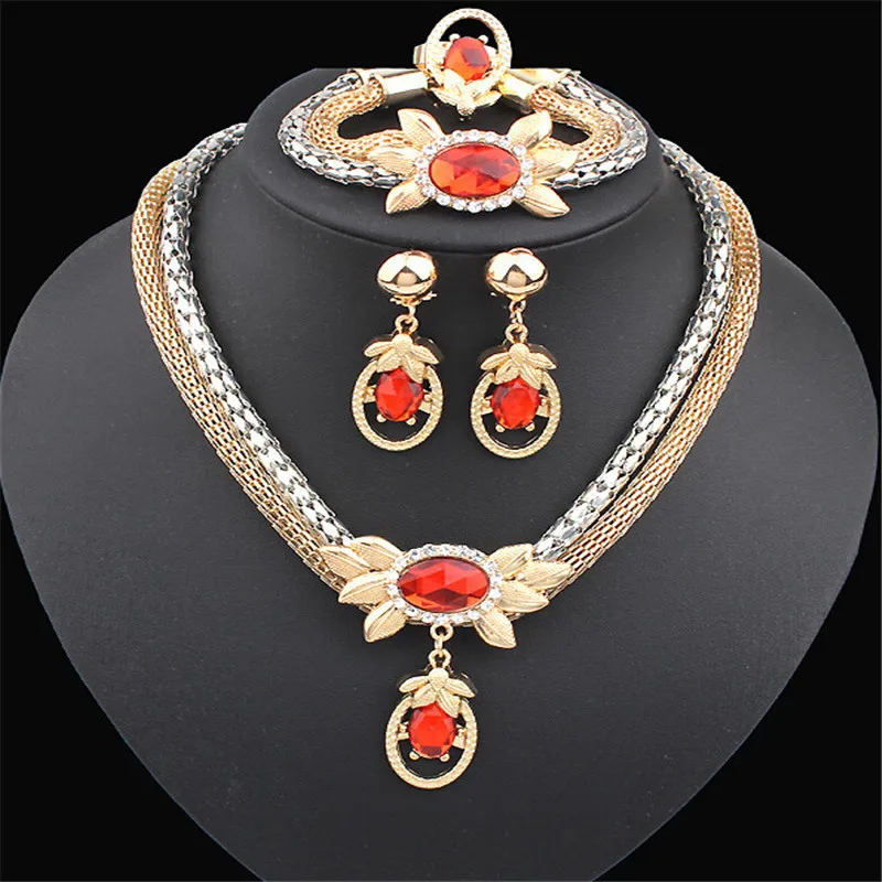 

Nigeria Women's Set Jewelry Fashion Necklace Earrings Bracelet African Jewelry Dubai Jewelry Set gifts for women