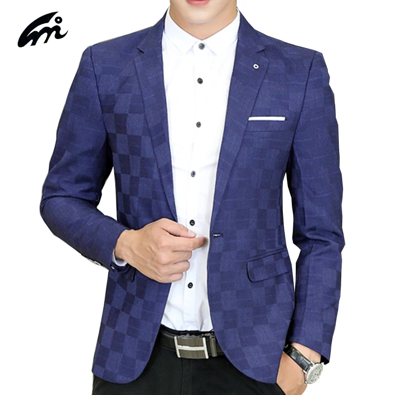 Mens Plaid Casual Blazer 2017 Spring Autumn Mens Blazers Single Button