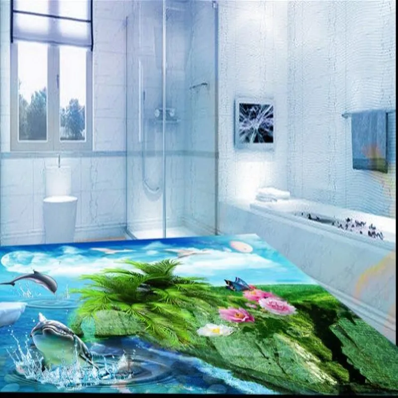 beibehang Custom large-scale murals underwater world 3D bathroom floor underwater world 3D thick wear pvc floor paste body fat bmi scale wireless lcd digital weight mi scales floor display index bathroom human electronic smart weighing scales