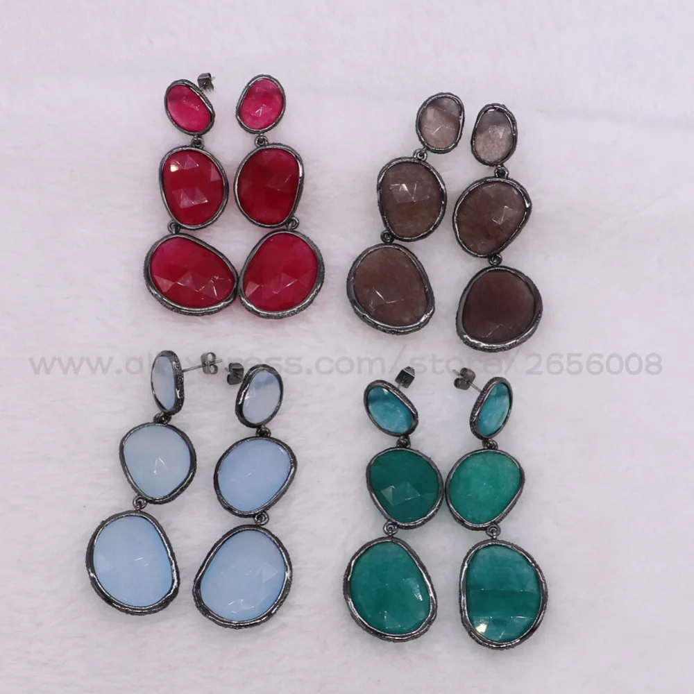 

3Pairs Mix colors faceted Round Crystal stones drop earrings Black gun metal dangle earring Trendy jewelry for women 2448