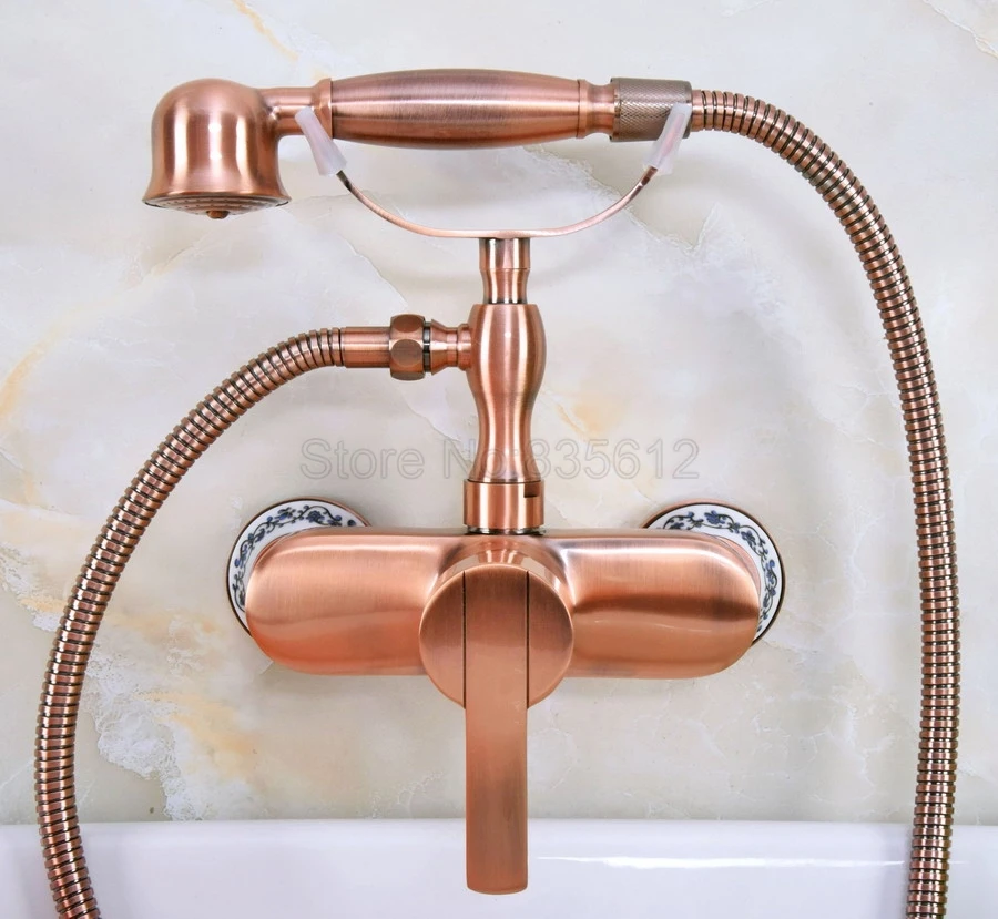 

Antique Red Copper Single Handles Bathtub Shower Faucet Wall Mount Bathroom Tub Faucet with Handheld Sprayer tna317