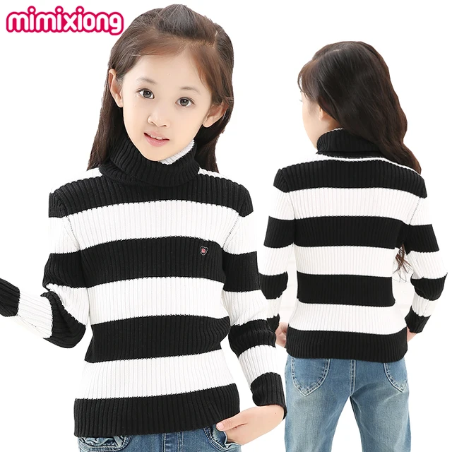 Girls Black And White Sweater Winter Cotton Striped Toddler Girl