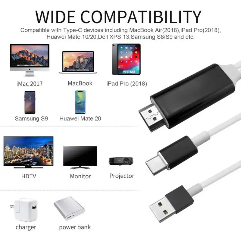 USB-C к HDMI кабель с зарядки Порты и разъёмы MHL Кабель-адаптер Поддержка 4 K для samsung Galaxy S8/S8+, MacBook Pro /, LG G5 и