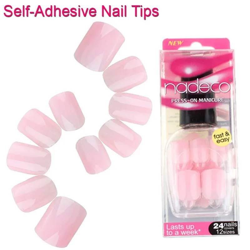 

24pcs Full Cover Nude Pink Self-Adhesive False Nail Polish Tips Cherry Red Finger Nail Art Tips Sakura French Manicure RCP-45