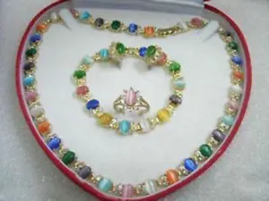

Free shipping@@@@@ Pretty Multicolor Opal Necklace Bracelet Earring Ring set