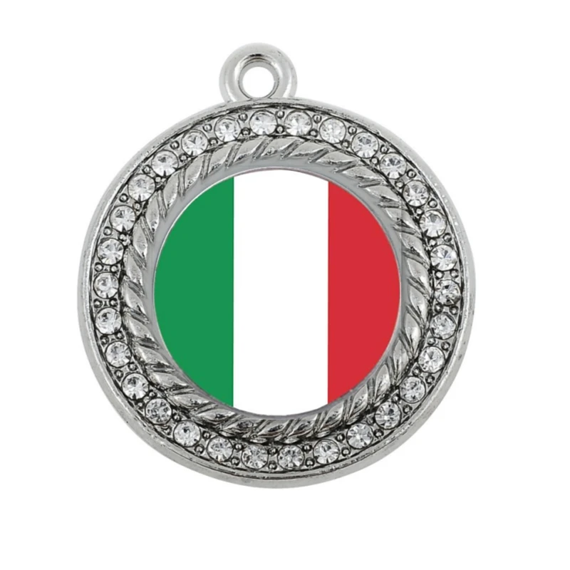 

ITALIAN FLAG CIRCLE CHARM ANTIQUE SILVER PLATED JEWELRY