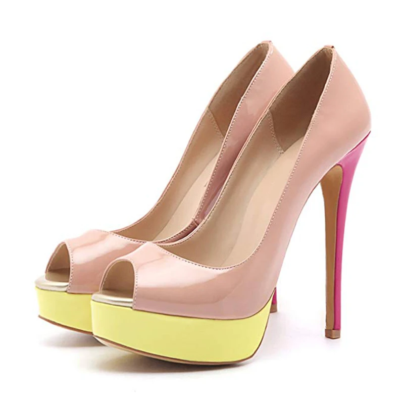 Karinluna/ размера плюс 45, брендовые дизайнерские разноцветные вечерние женские туфли из лакированной кожи с открытым носком пикантные женские туфли-лодочки на высоком каблуке