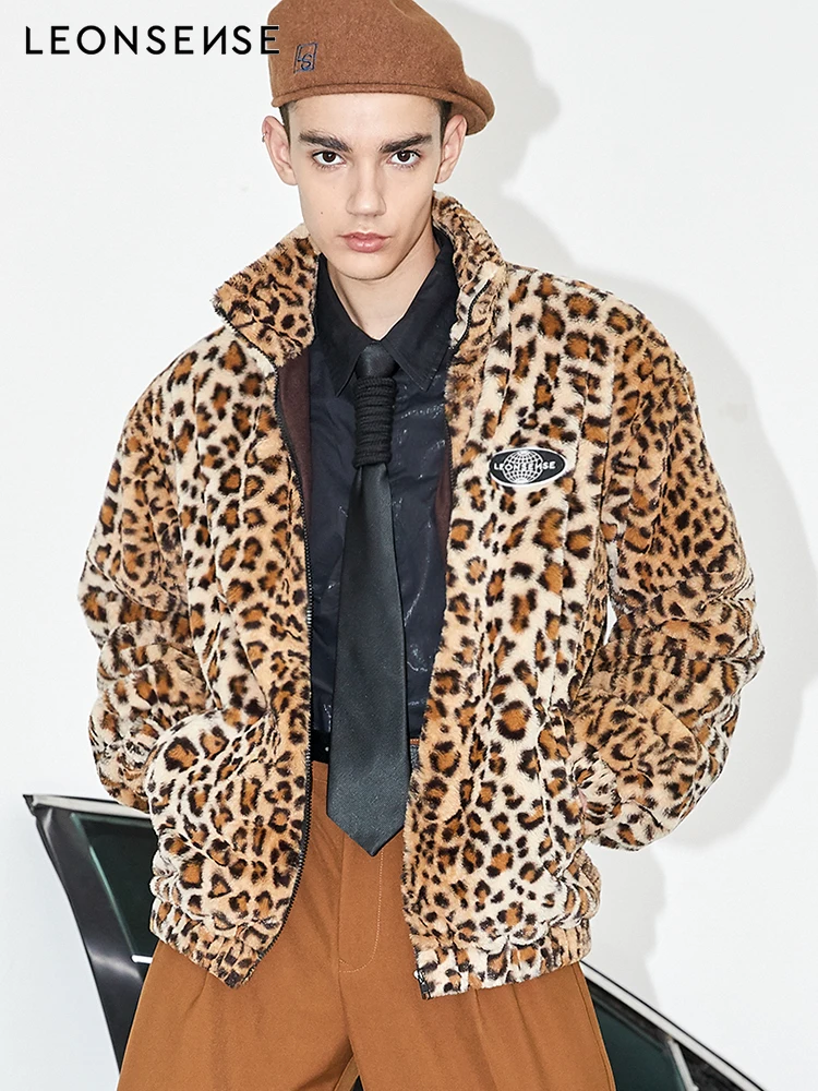 LEONSENSE New Luxury Faux Fur Coat Leopard Print Winter men Jacket Turn Down Collar Loose Men's Leisure zipper warmed Outerwear LEONSENSE New Luxury Faux Fur Coat Leopard Print Winter men Jacket Turn Down Collar Loose Men's Leisure zipper warmed Outerwear