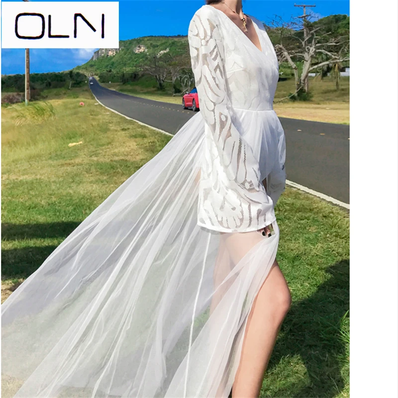 

Bikini new OLN Sexy Long Cardigan Sexy Bali Maldives Hainan Sanya Beach Dress Female Slim Super Seaside Resort Dress