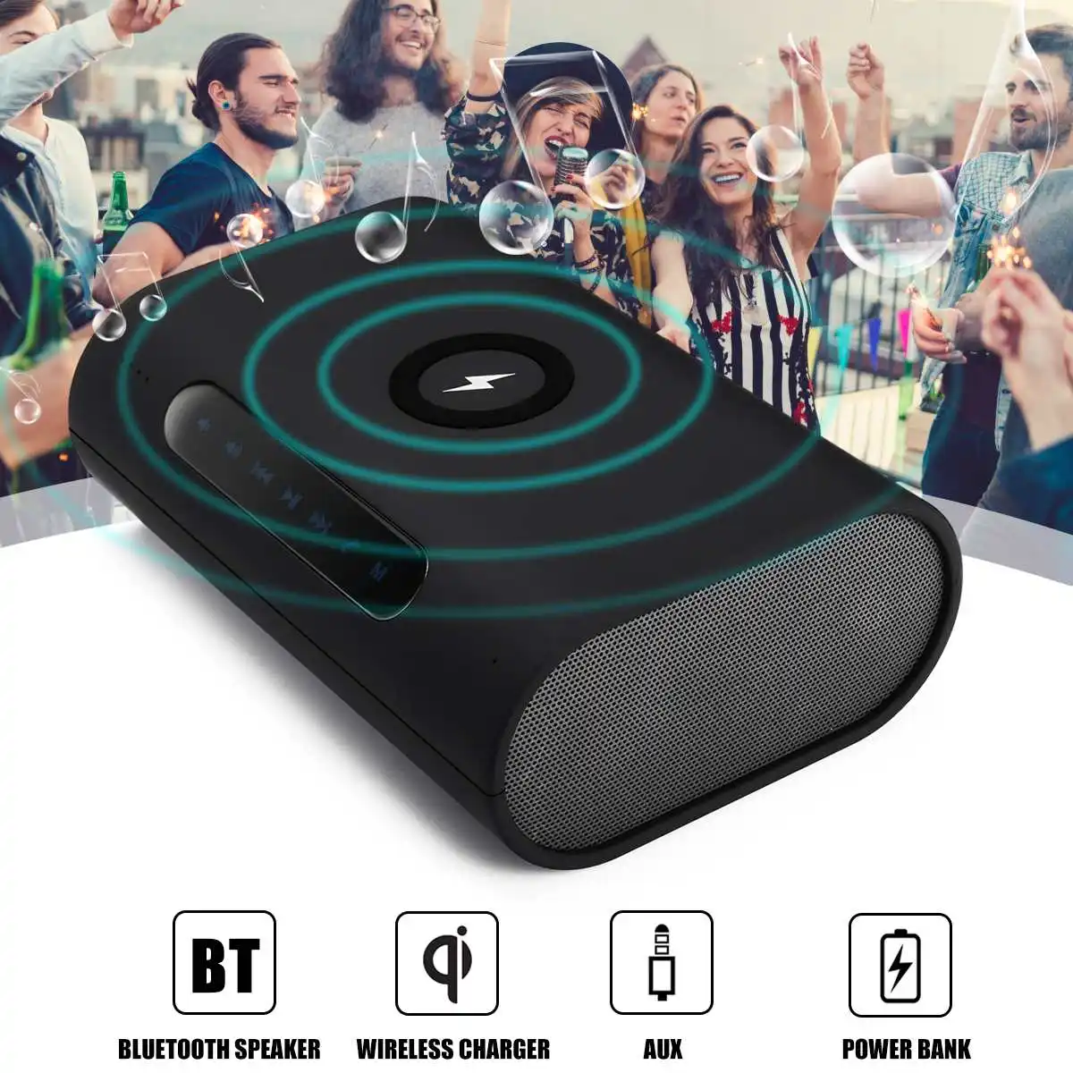 

Wireless Charger bluetooth Speaker Stereo Subwoofer Speakers Touching Screen Power Bank For Samsung for iPhone 8 8P X Xs Max