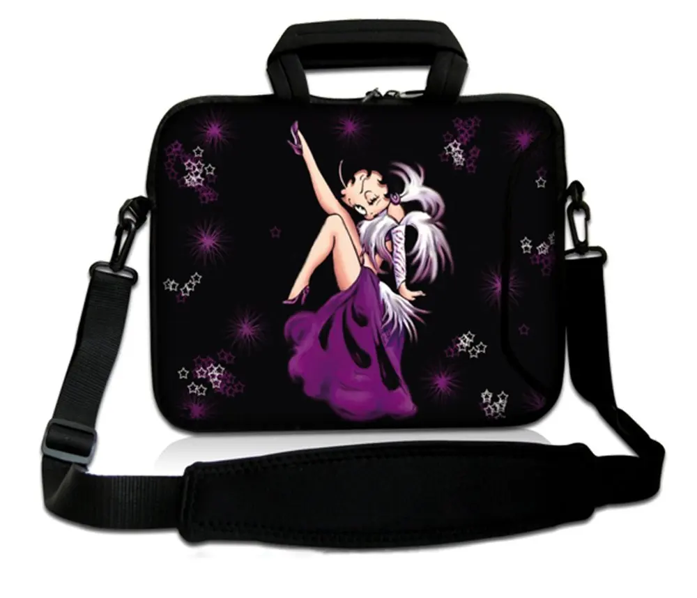 13&quot; Purple Betty Boop Laptop Carrying Sleeve Case Bag Pouch+Shoulder Strap For Macbook Pro/Air ...