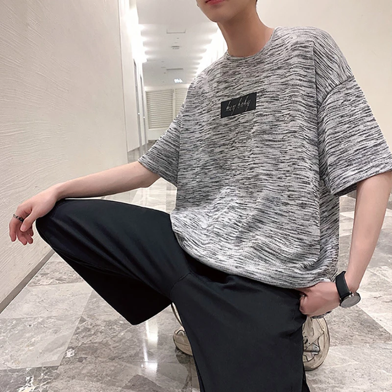 

Men's new summer breathable T-shirt printing trend fashion loose cotton thin section round neck men's short sleeve