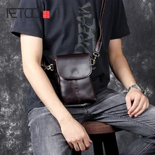 AETOO Retro head cowhide Men's small satchel handmade leather shoulder crossbody bag mobile phone bag