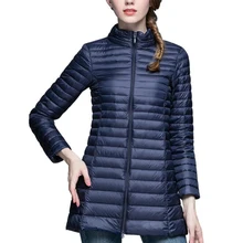 S~ 4XL осенне-зимние теплые парки на белом утином пуху женские ультра легкие пуховики тонкое пальто плюс размер средняя Длинная Верхняя одежда AB457