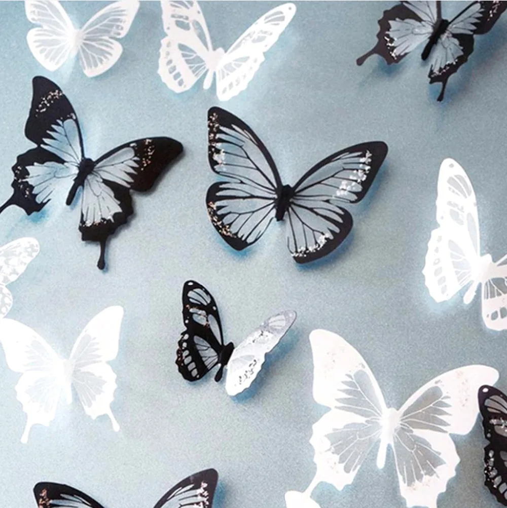 18pcs/lot 3D Effect Crystal Butterfly Wall Stickers Beautiful Butterflies For Kids Room Wall Decals Home Decoration On the Wall