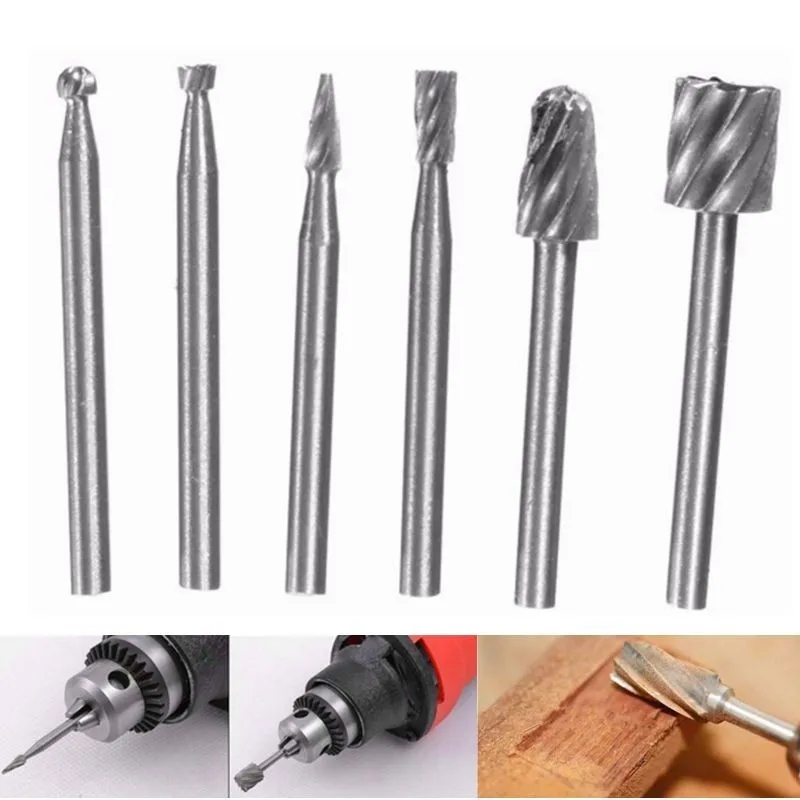 

6pcs High Speed Steel Burr Drill Bit Set Wood Carving Rasps For Dremel 1/8 Inch Shank Burs Hand Tool Set Top Quality
